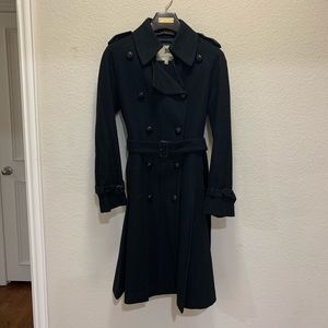BURBERRY *Auth* Black Wool Trench Pleat Coat Sz S